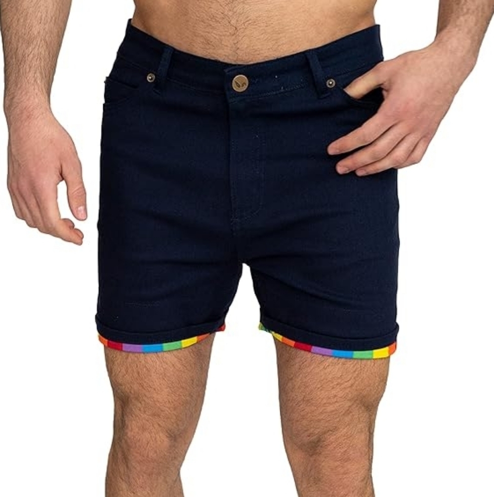 NEW Pride Bunny Black Rainbow Roll-Up Cuff Chino Shorts Mens Size 30